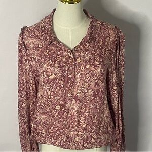 🆕 Lucky Brand ruffle collar long sleeve blouse womens Size S fall florals